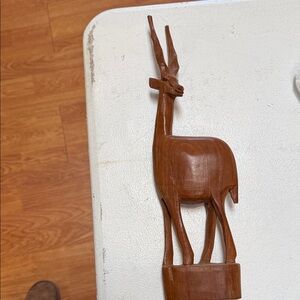 Carved in Kenya Elegant Brown Wooden Antelope Sculpture